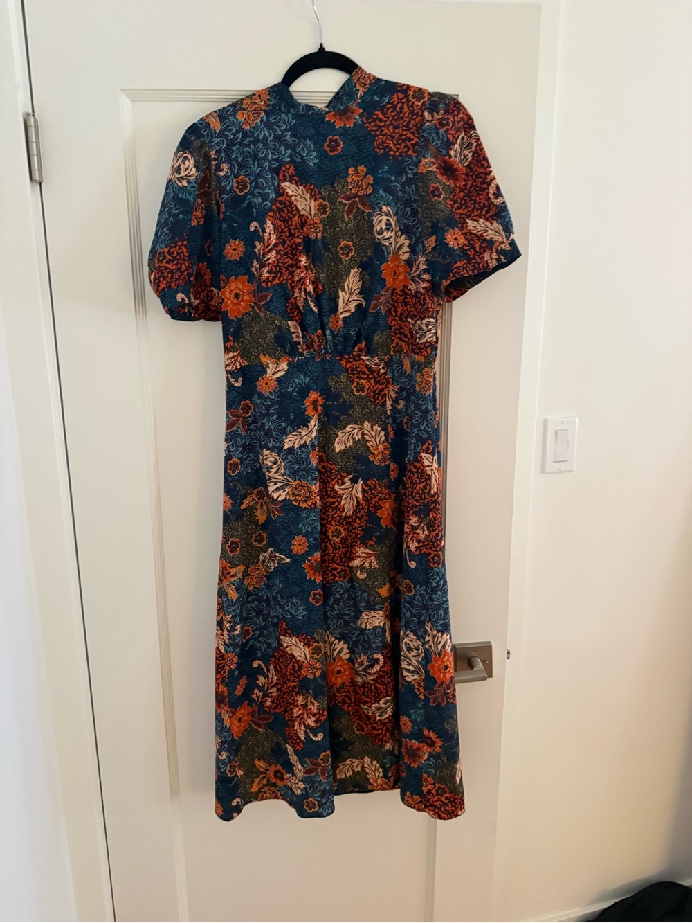 julia jordan Teal Floral Midi Dress with Rust Accents